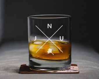 Juneau Alaska Whiskey Glass , Juneau Rocks Glass, Juneau Gift, Juneau JNU Juneau  Glass