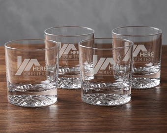 Custom Engraved Whiskey Glasses Set of 4, Personalized Business Logo Rocks Glasses