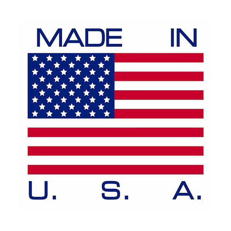 May include: Made in U.S.A. text with an American flag graphic. The flag is red, white, and blue with 50 white stars on a blue field.