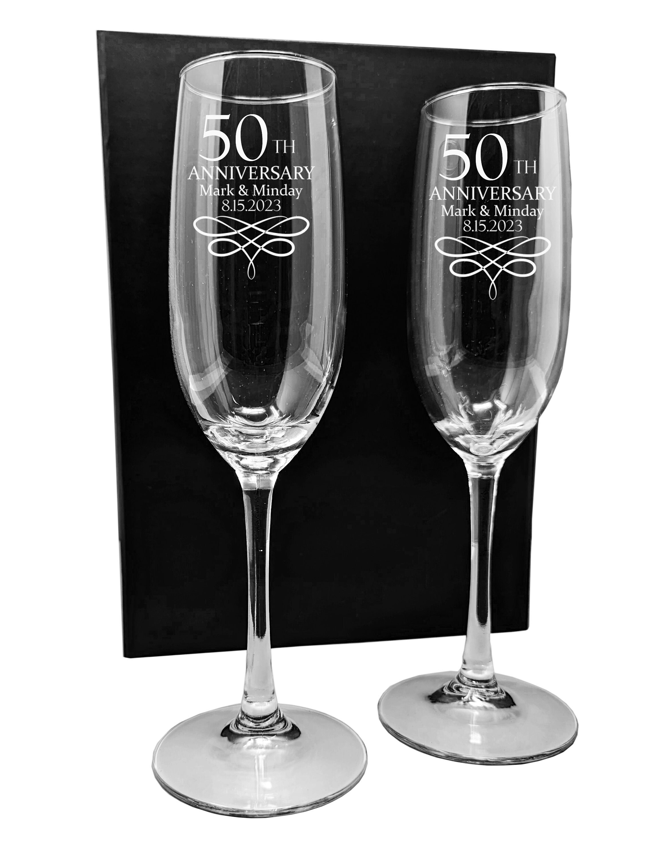 Golden Wedding Anniversay Greeting Card Champagne Flutes NQ7904 Pizazz Range 50 Years Together Flitter Finish 