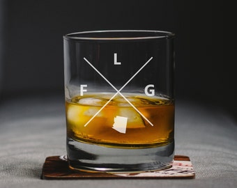 Flagstaff Arizona Whiskey Glass , Flagstaff  Rocks Glass, Flagstaff Gift, Arizona FLG, Flagstaff Glass