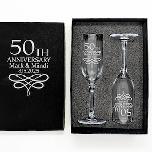 Anniversary Gifts, Etched Champagne Glasses, Personalized Anniversary Gift For Wife, 50th Anniversary For Parents, Wedding Anniversary