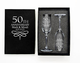 Anniversary Gifts, Etched Champagne Glasses, Personalized Anniversary Gift For Wife, 50th Anniversary For Parents, Wedding Anniversary