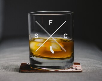 San Francisco California Whiskey Glass, San Francisco Rocks Glass, San Francisco Gift, San Francisco California, SFC San Francisco Glass