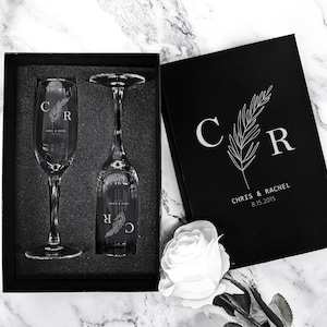 Champagne Flute Gift Set, Personalized Couples Toasting Flute Set, Anniversary Gift for Couples, Personalized Leatherette Gift Box