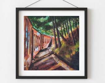 Shimla Toy Train, Forest art, Indian railways, Sunlight along forest, Train trip, Travel Diaries, Wanderer, Indian desi art, Home décor art