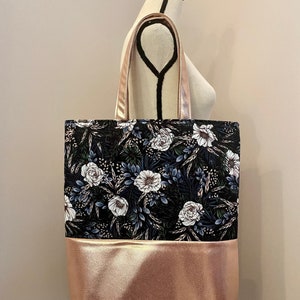 Black pink tote bag~ pink tote~ poly vinyl and cotton tote bag~large shopping tote ~unique tote bag~Mom gift~ zero waste bag
