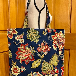 Large tote bag~Blue floral tote~ earth day gift ~Large reusable bag ~ Mother’s Day  gift~ canvas tote bag~Zero waste bag~ large carry bag
