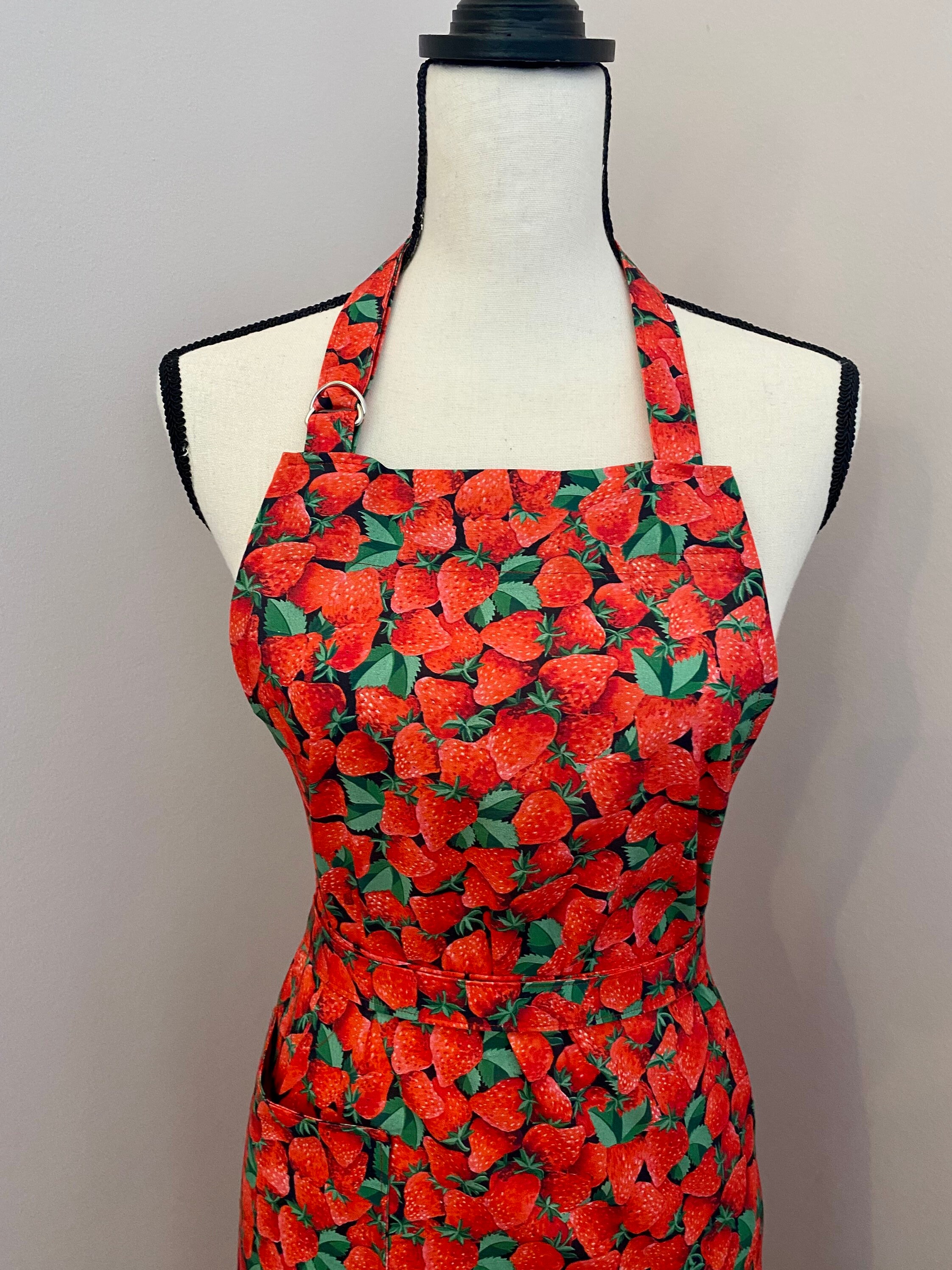 Strawberry Apron Red Strawberries Apronstrawberry Print Etsy