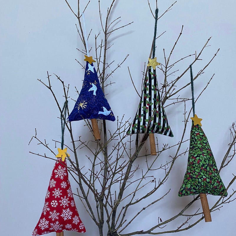 Wood and fabric tree ornament