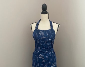 Blue leaves apron ~leaves print apron~ cotton canvas leaves apron~ blue apron~gift for her~womens apron~ apron with leaves ~ gift for her