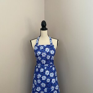 Christmas apron~ blue poinsettia apron~blue holiday apron~Christmas brunch apron~ holiday apron~ Christmas gift~ladies apron~ blue apron