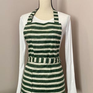 Green cotton canvas apron~ green stripes apron~ green apron ~ white stripes  apron~dark green apron~ ladies apron~ Christmas gift for her