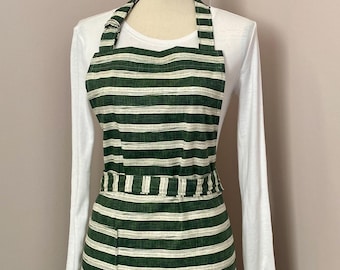 Green Stripes apron~ Cotton Canvas Apron~ladies apron~ green apron~  ~ gift for her~ womens apron~ striped apron~ green and white apron