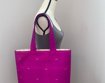 Large Pink Silk Tote Bag~ Reusable Saree Bag~pink silk tote~ large pink tote bag~ gift for her~ pink tote bag