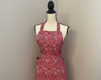 Tablier coeurs ~ tablier de cuisine en coton rose rouge ~ tablier femme ~ cadeau Saint Valentin ~ tablier rouge ~ tablier coeurs ~ tablier femme ~ cadeau pour elle