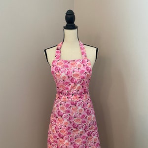 Pink Roses Apron: Adjustable Floral Kitchen Apron
