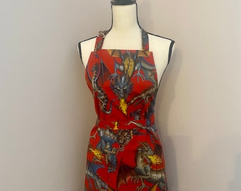 Dragon apron~ mythical creatures apron~dragon  apron~ fantasy apron~colorful dragons apron~ Halloween  apron~ gift for her~ ladies apron