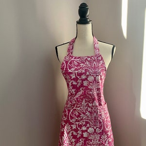 Pink Floral Apron: Cotton Canvas with Bird Print