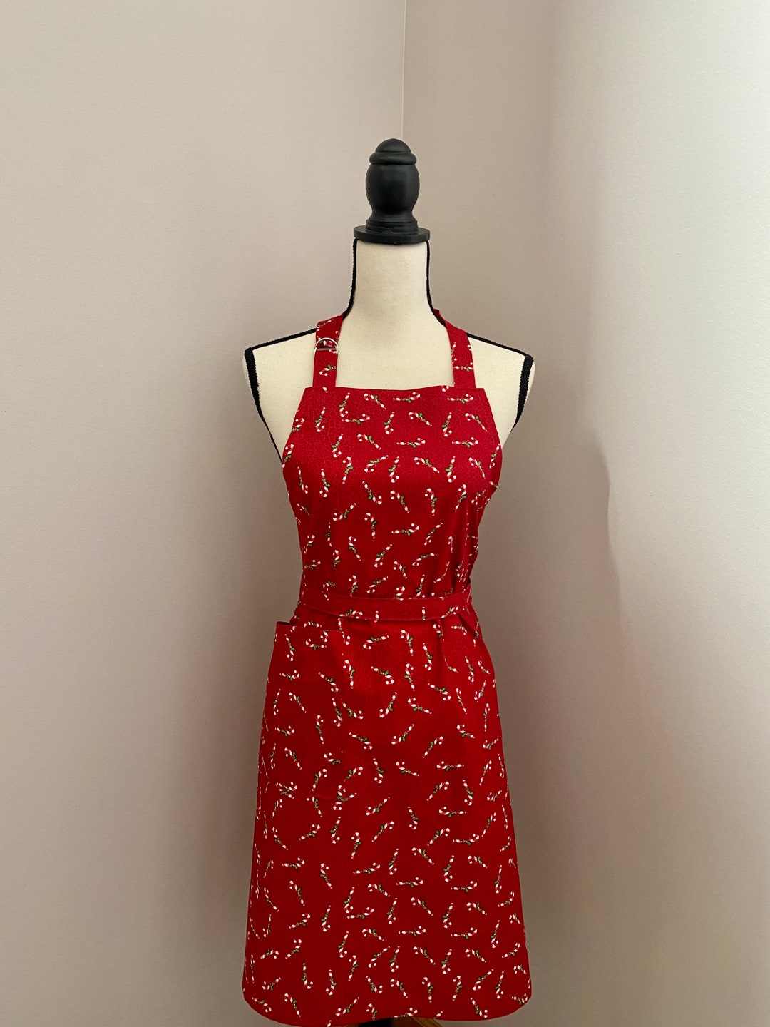 Candy Cane Apron Red Holiday Apron Candy Canes Print Apron Christmas