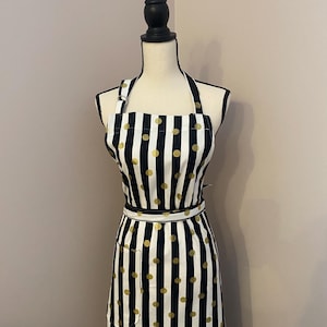 Black and white striped apron~ striped gold dots apron~cotton  apron~ elegant  apron~ gift for her ~ ladies apron~ women’s apron