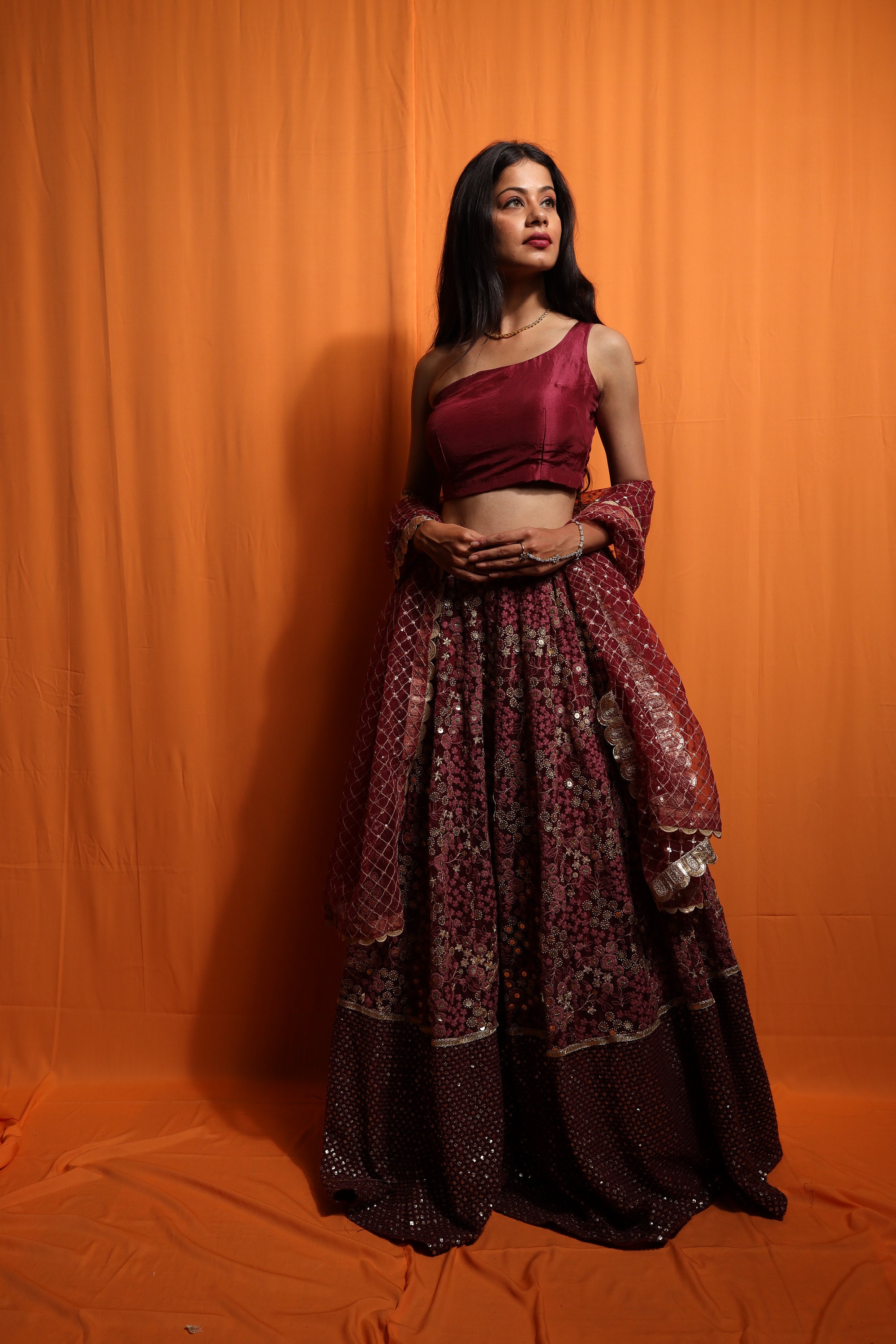 wine colour lehenga