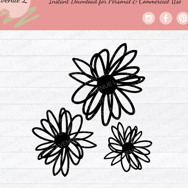 Flower SVG | Hand Drawn Flowers SVG | Hand Drawn Graphic | Flower Trio | Summer Design | svg | png | dxf | eps