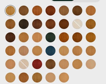May include: A color palette featuring a variety of wood stain colors. The image displays a grid of circular samples in shades ranging from light tan to dark brown, with a few accent colors like green and blue. The text "Color: Pure" and "Standard" are visible.