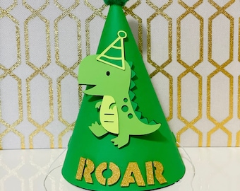 Dinosaur Custom Birthday Hat -custom Name Birthday Cone Hat