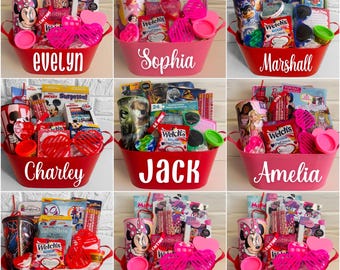 Kids Character Theme Valentine Basket, Kids Valentine Gifts, Personalized Valentine Gifts, Filled Valentine Basket, Grandkids Valentine Gift