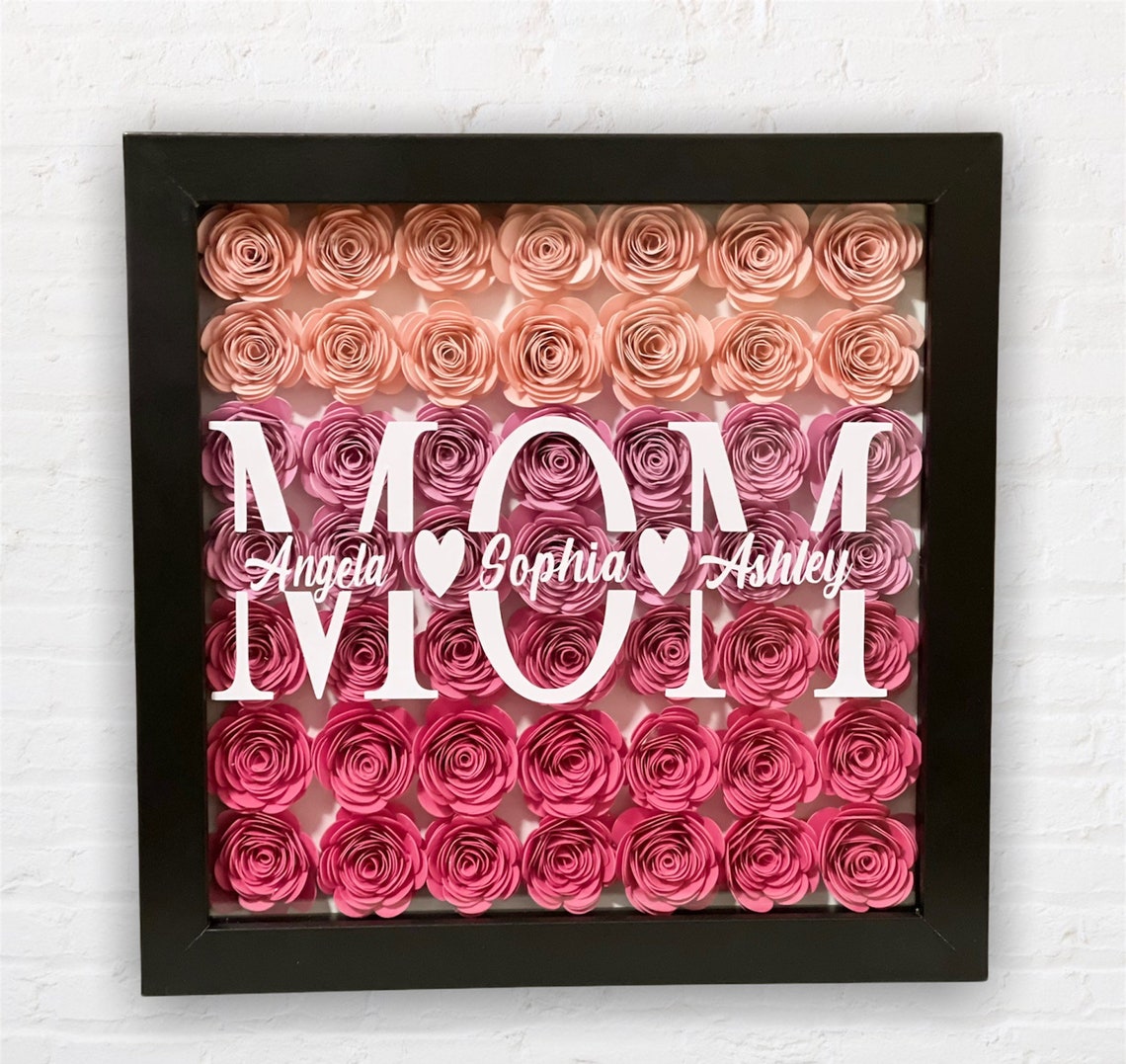 Personalized 8x8 Paper Flower Shadow Box Mothers Day Gift | Etsy