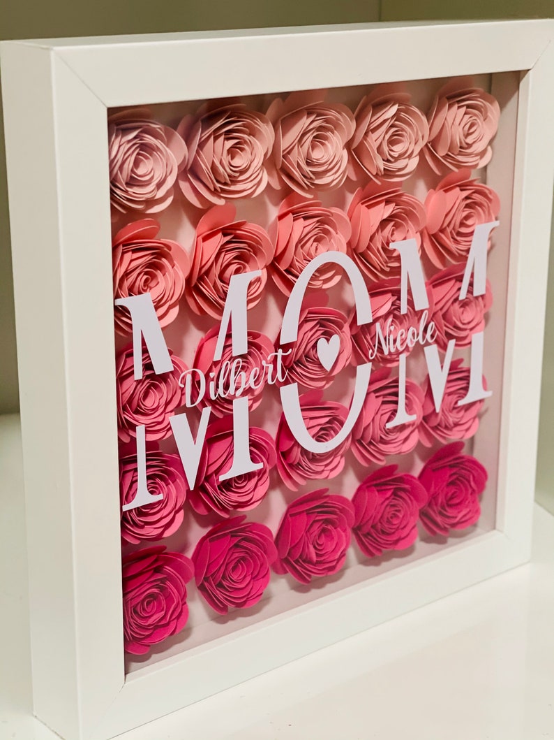 Personalized 8x8 Paper Flower Shadow Box Mothers Day Gift Etsy