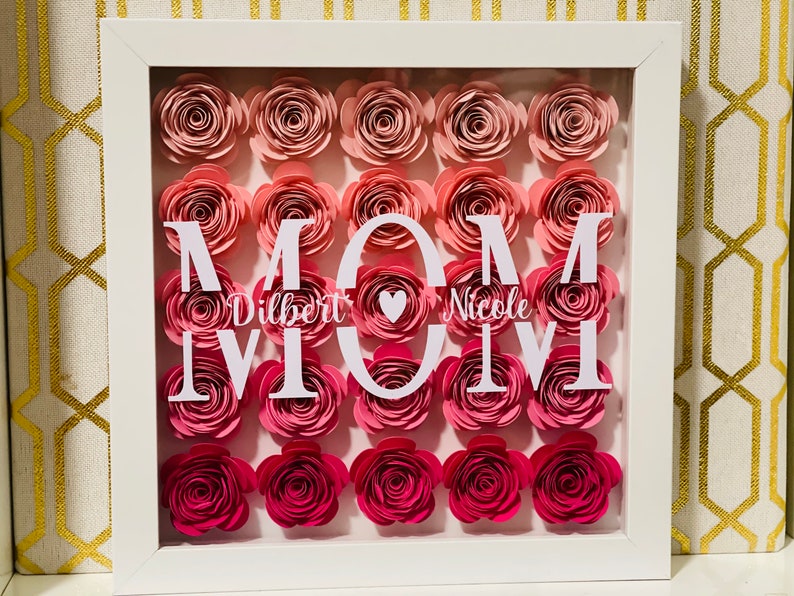 Personalized 8x8 Paper Flower Shadow Box Mothers Day Gift Etsy