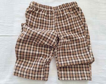 Custom Baby Pants Beige Gingham Cotton Wide Leg Baby Pants Brown Newborn-Toddler Gift Vintage Farmhouse Baby Clothes Lightweight Handmade