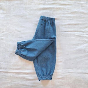 Baby Pants Bubble Denim Blue Comfy Farmhouse Style Baby Clothes Basic Playwear Gender Neutral Trouser Summer Outfit Vintage Style Essentials