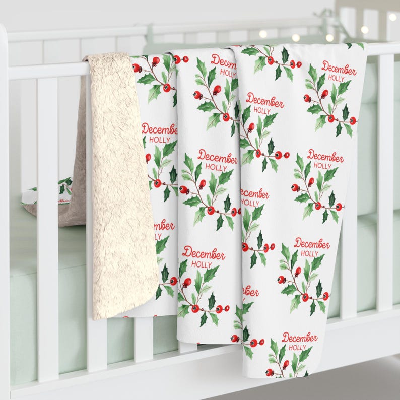 Winter Baby Blanket December Sherpa Birth Month Flower Bloom Holly