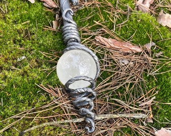 Bastón de druida, mago andante, volva, bastón de bruja, seidr, chamán, vikingo, forja manual, magia