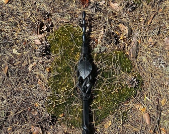 Völva Staff with 2 leaves & 4 rings Wand Witch Magic Wands Viking Shaman