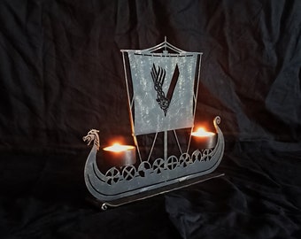 Bougeoir bateau Drakkar Viking, runes nordiques, cadeau d'anniversaire nordique Asatru inspiré du Valhalla, héritage nordique