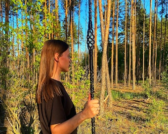 Bastón largo de chamán, druida, mago caminante, bastón hecho a mano, varita Völva, bruja, magia vikinga