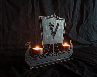 Candlestick Drakkar Viking Ship Candleholder Norse Runes Asatru Valhalla Inspired Norse Heritage