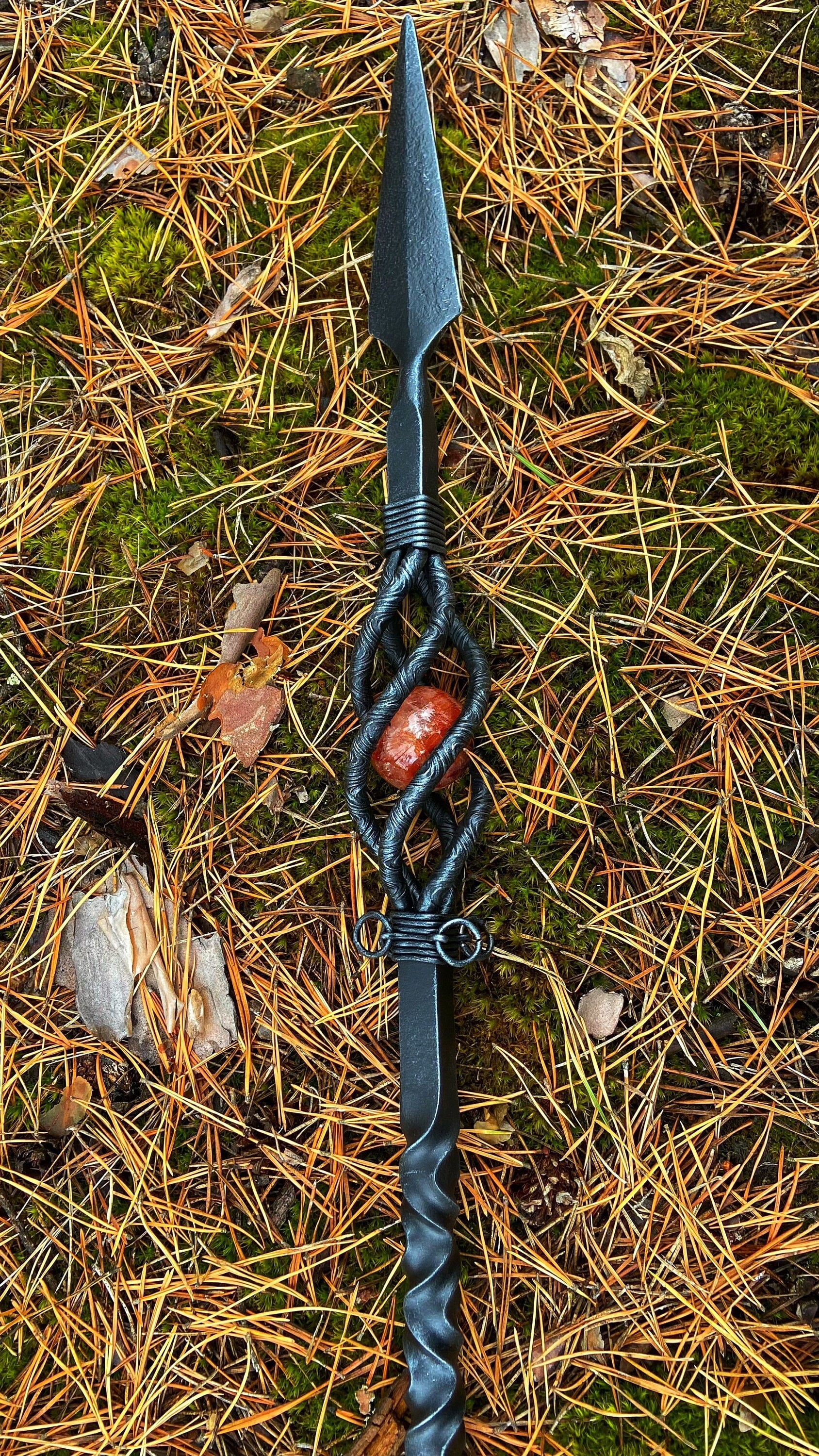 Medium Wizard's staff with a sphere and 4 rings Spear of Odin Völva Staff Handmade Staff Witch Staff Gift Magic staff Wands Druid Viking