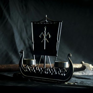 Drakkar Viking Ship Candleholder Sword Axe Norse Father Day Gift Nordic Odin Decor Thor Asatru Gift Personalized gifts for dad