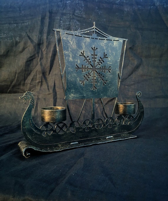 Drakkar Viking Ship Candleholder Aegishjalmur Norse Runes Etsy Drakkar Viking Ship Candleholder Aegishjalmur Norse Runes Etsy