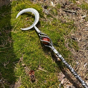 Moon Staff Long Druid walking staff Witch Lunar Magic Cosplay Sorcerer  Sickle Scythe