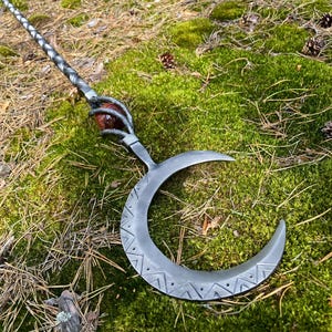 Moon Staff Medium Druid staff walking  Witch Lunar Wand Magic Sorcerer Sickle Scythe