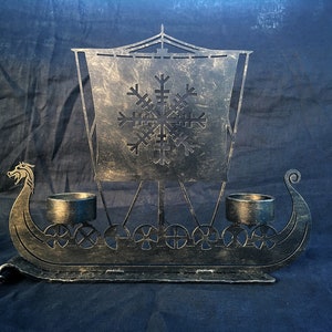 Drakkar Viking Ship Candleholder Aegishjalmur Norse Runes Nordic Father Day Personalized Gifts for dad