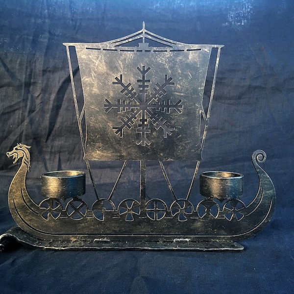 Drakkar Wikingerschiff Kerzenhalter Aegishjalmur nordische Runen Nordische Vatertag Personalisierte Geschenke für Papa