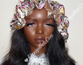 Reversible Satin Sleep Bonnet, Doppelschicht-Haarschutz für natürliches Haar