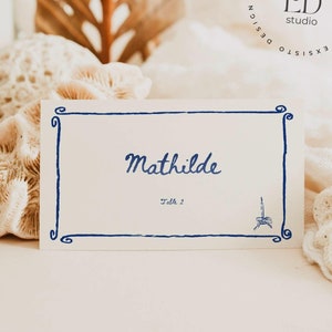 Modelo de cartão de lugar para casamento e jantar com ilustração peculiar desenhada à mão, borda caprichosa, escrita à mão, rabiscos e rabiscos 053